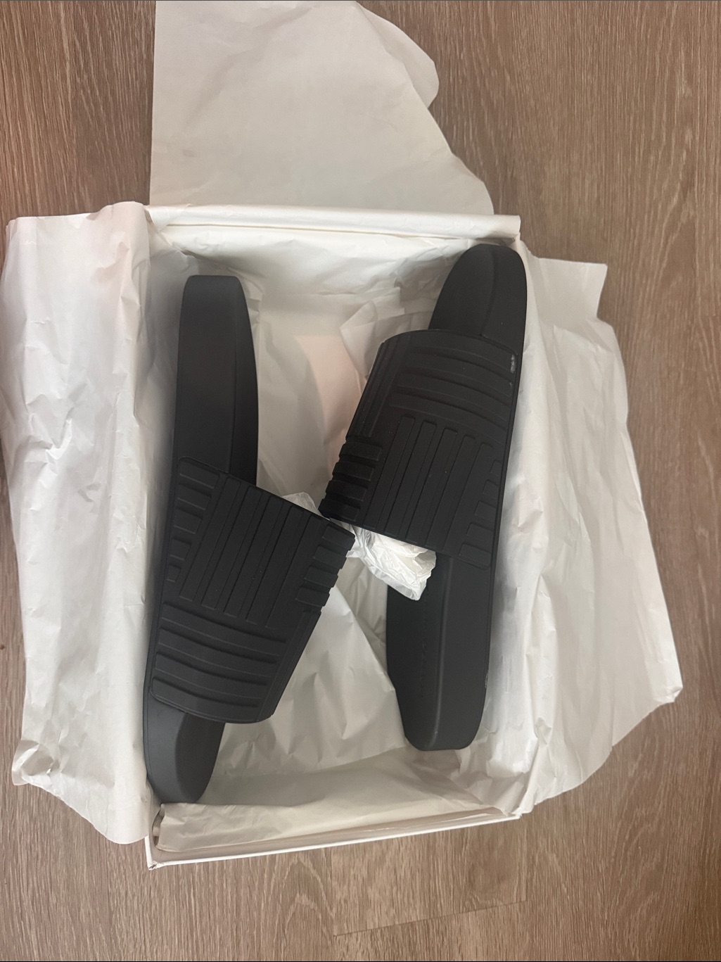 Bottega Veneta Matte Black Ribbed Slide Sandals